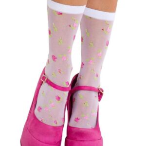 Leg Avenue Rosette Jacquard Spandex Sheer Anklets - Multicolor - O/S