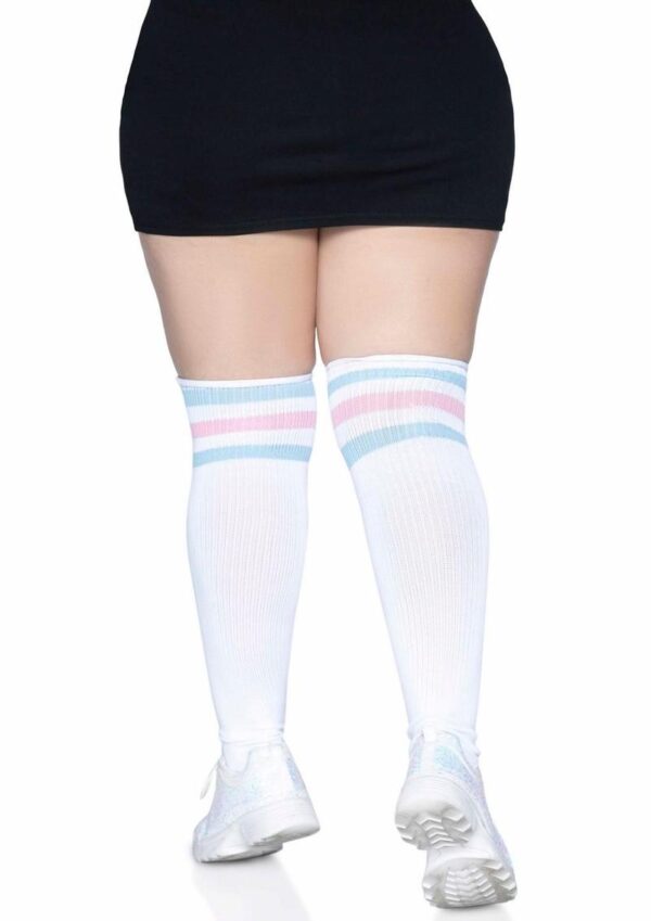 Leg Avenue Over The Knee Athletic Socks - 1X/2X - Pink/Blue - Image 2