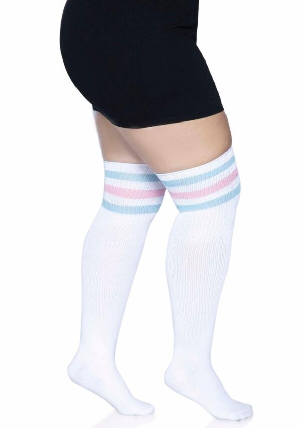 Leg Avenue Over The Knee Athletic Socks - 1X/2X - Pink/Blue - Image 3