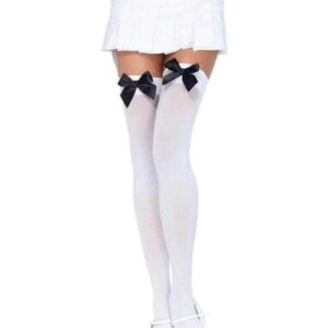 Leg Avenue Nylon Over The Knee with Bow - OS - White/Black
