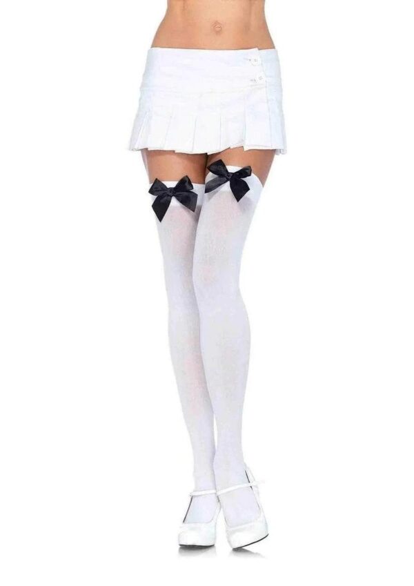 Leg Avenue Nylon Over The Knee with Bow - OS - White/Black