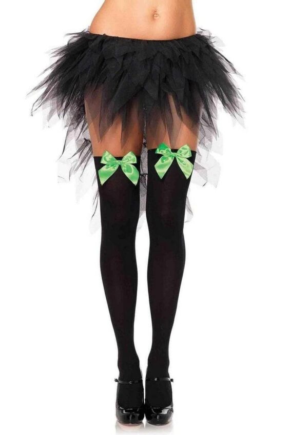 Leg Avenue Nylon Over The Knee with Bow - OS - Black/Green