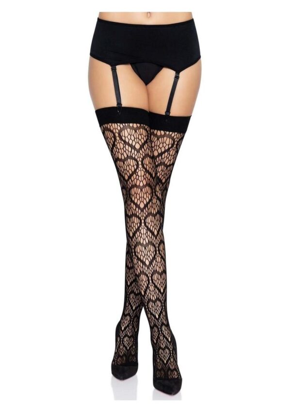 Leg Avenue Heart Net Thigh Highs - OS - Black - Image 3