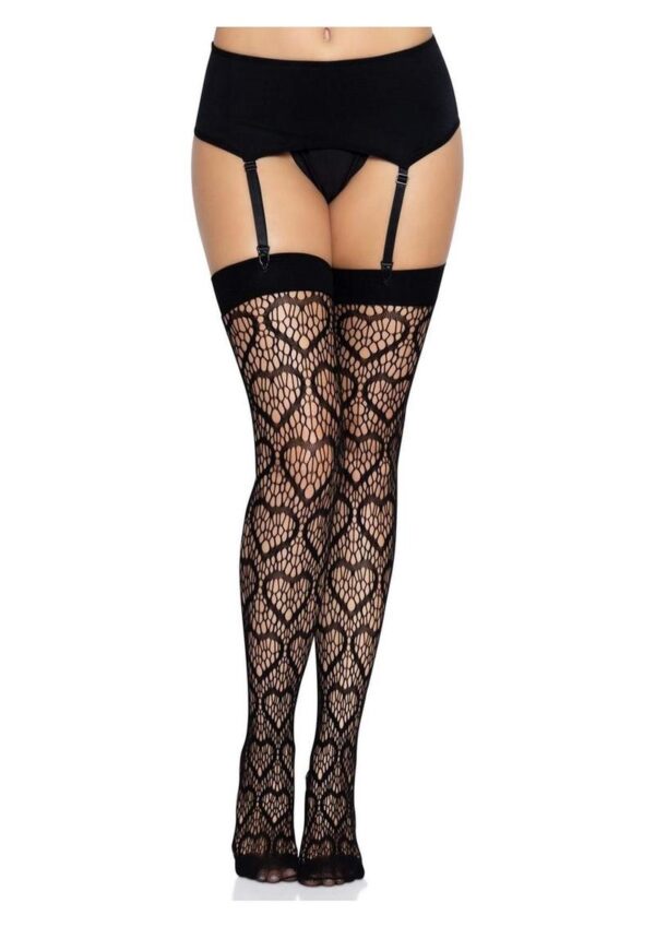 Leg Avenue Heart Net Thigh Highs - OS - Black
