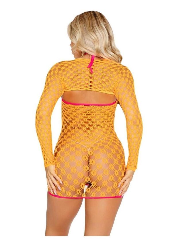 Leg Avenue Eyelet Net Mini Dress with Tie-Front Keyhole Detail and Shrug (2 Piece) - O/S - Image 3