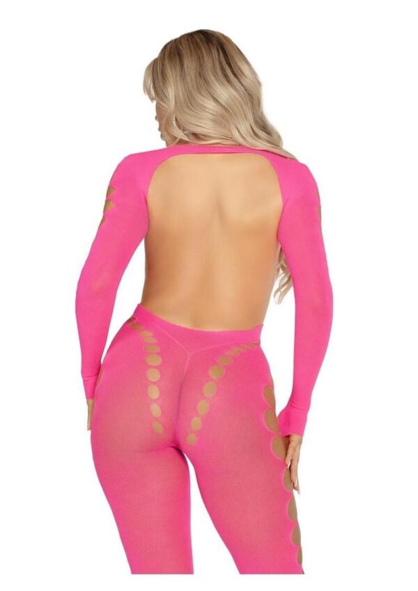 Leg Avenue Seamless Opaque Cut-Out Footless Bodystocking - Pink - O/S - Image 3
