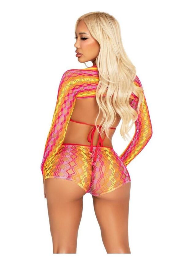 Leg Avenue Zig Zag Net Bikini Top, Boyshorts, and Shrug  - Multicolor - O/S - Image 3