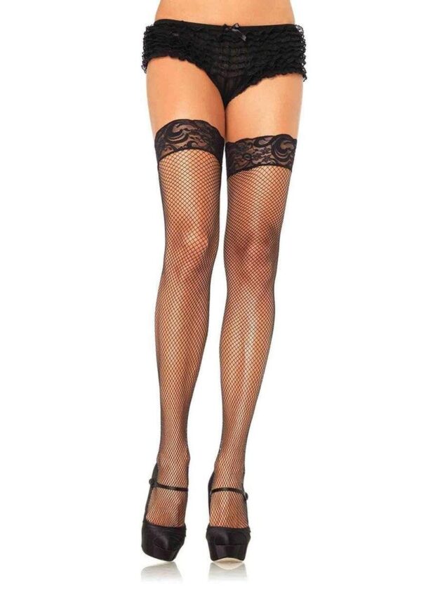 Leg Avenue Stay Up Fishnet Lace Top Thigh High - OS - Black
