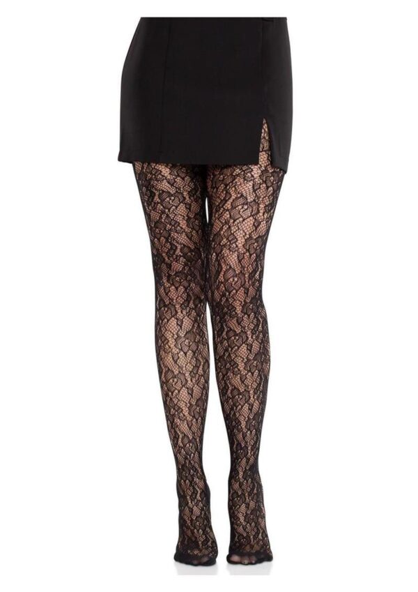 Leg Avenue Camellia Lace Tights - Black - O/S - Image 4