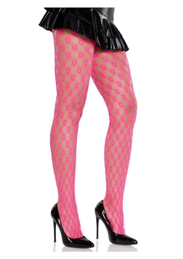 Leg Avenue Eyelet Net Tights - Neon Pink - O/S - Image 2
