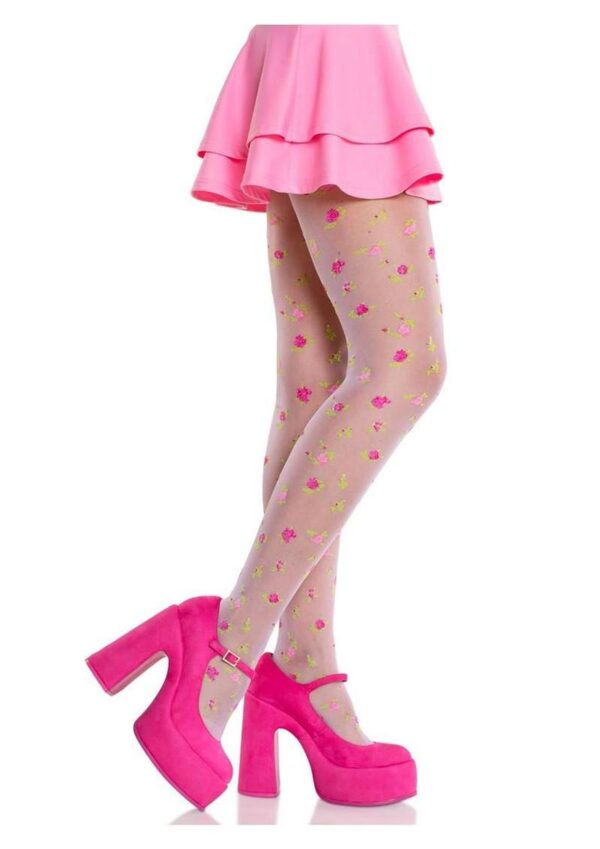 Leg Avenue Rosette Jacquard Spandex Sheer Tights - Multicolor - O/S - Image 2
