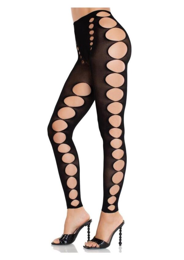 Leg Avenue Seamless Opaque Cut-Out Footless Tights - Black - O/S - Image 2