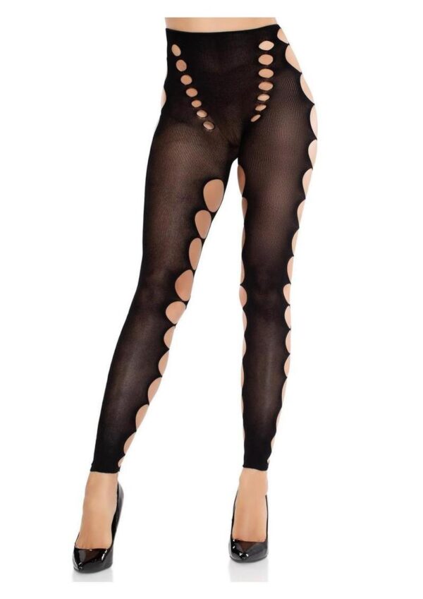 Leg Avenue Seamless Opaque Cut-Out Footless Tights - Black - O/S - Image 4