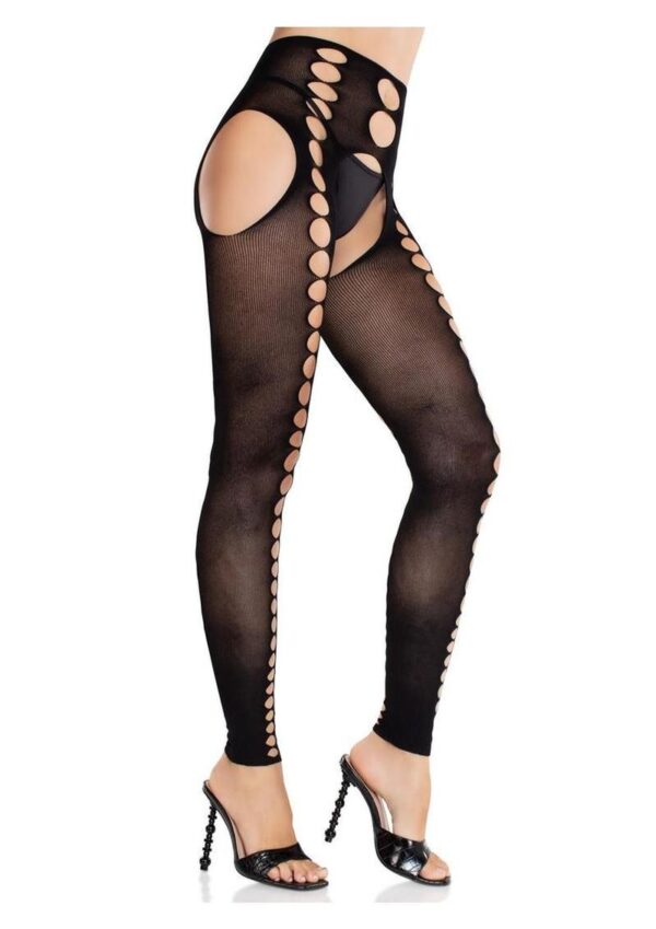 Leg Avenue Seamless Opaque Cut-Out Footless Suspender Hose - Black - O/S - Image 2