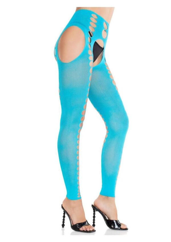 Leg Avenue Seamless Opaque Cut-Out Footless Suspender Hose - Turquoise - O/S - Image 2
