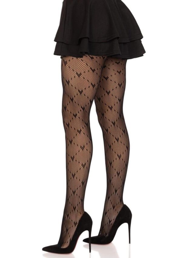 Leg Avenue Love Struck Heart Net Tights - OS - Black - Image 2