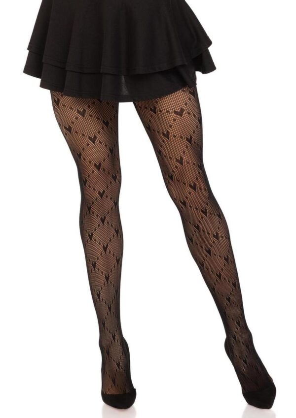 Leg Avenue Love Struck Heart Net Tights - OS - Black