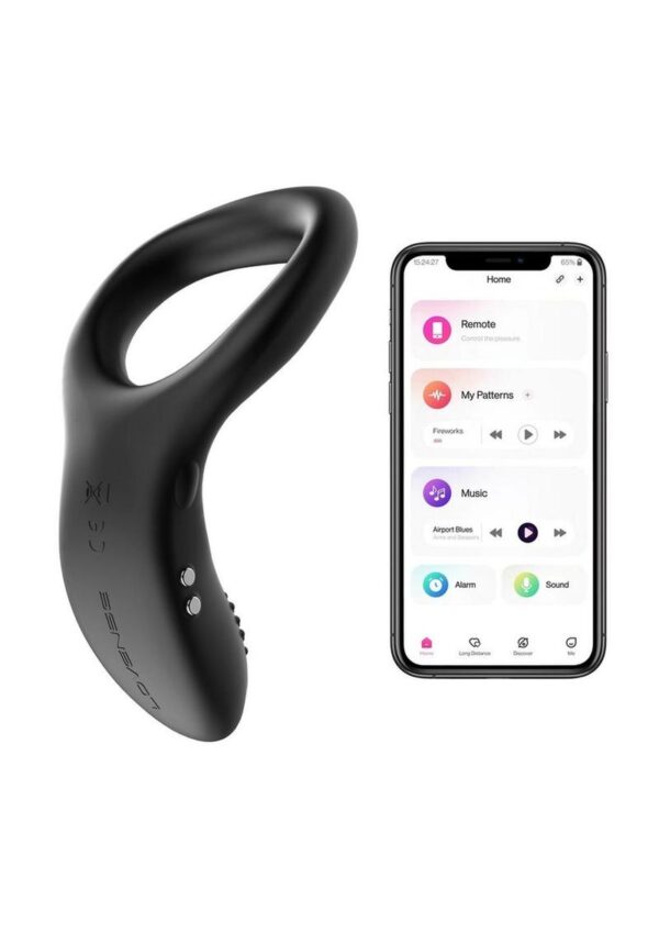 Lovense Diamo App Compatible Vibrating Silicone Cock Ring - Black - Image 4