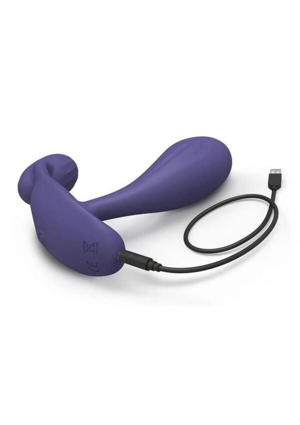 Witty Rechargeable Silicone Vibrator with Clitoral Stimulator - Midnight Indigo - Image 4
