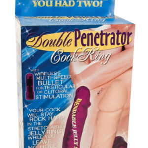 Double Penetrator Vibrating Cock Ring with Bendable Dildo - Purple
