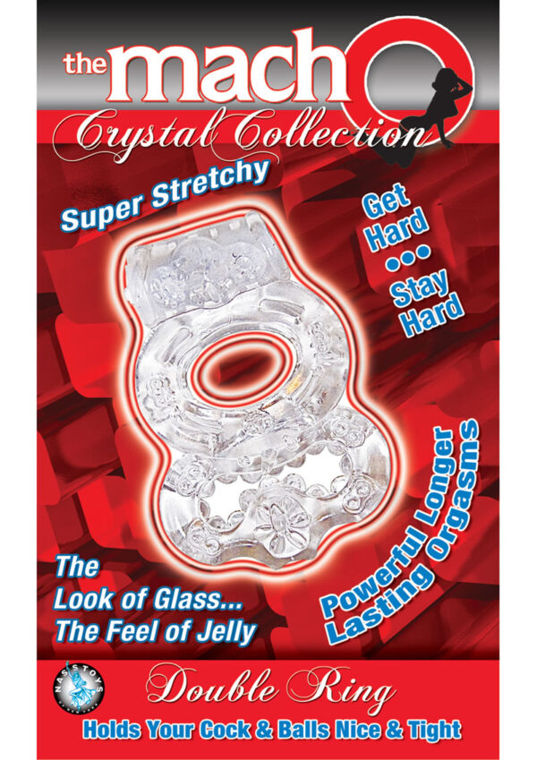 The MachO Crystal Collection Double Ring Vibrating Cock Ring - Clear