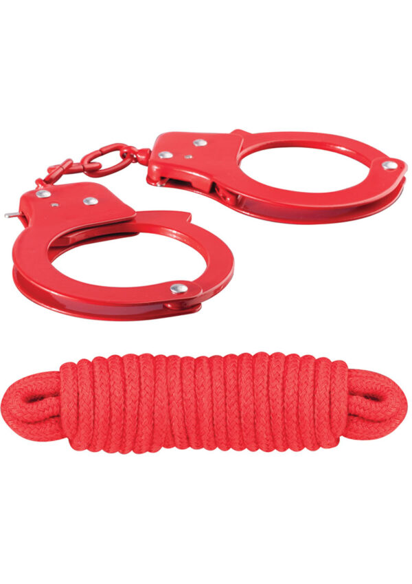 Sinful Metal Cuffs with Keys and Love Rope - Red - Image 2