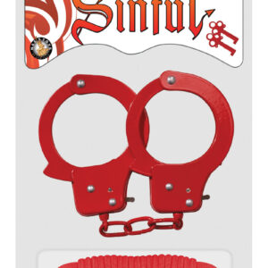 Sinful Metal Cuffs with Keys and Love Rope - Red