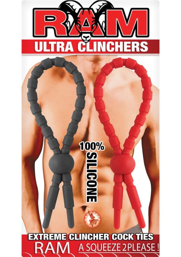 Ram Ultra Clinchers Silicone Cock Ties (2 each per pack) - Black/Red