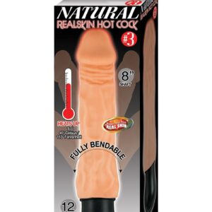 Natural Realskin Hot Cock #3 Rechargeable Warming Vibrator 8in - Vanilla