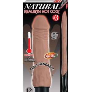 Natural Realskin Hot Cock 3 Rechargeable Warming Dildo 8in - Chocolate