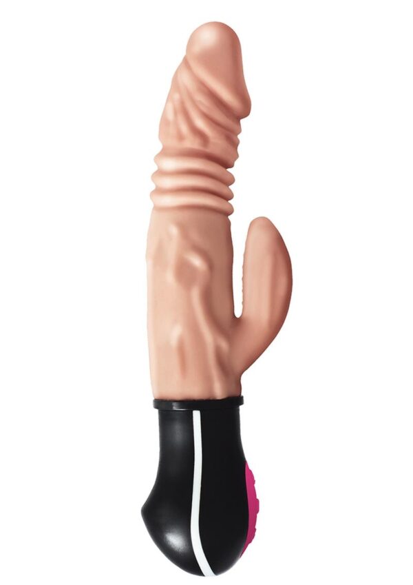 Natural Realskin Hot Cock Rotating Thruster Rechargeable Warming Rabbit Vibrator - Vanilla - Image 2