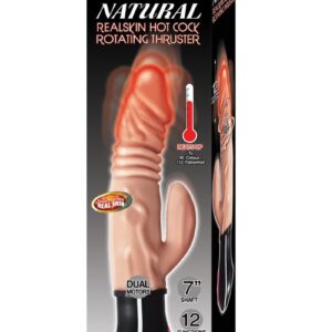 Natural Realskin Hot Cock Rotating Thruster Rechargeable Warming Rabbit Vibrator - Vanilla