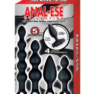 Anal-Ese Collection Silicone Rechargeable Vibrating Anal Fantasy Kit (Set of 5) - Black