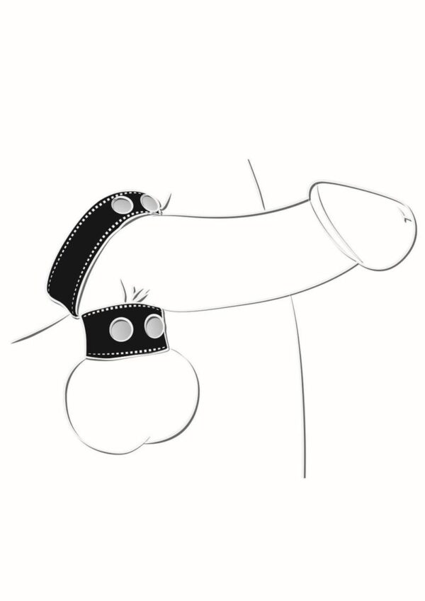 Ballgear PU Leather Cock Strap with Iron Ball Stretcher - Black - Image 3