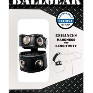 Ballgear PU Leather Cock Strap with Iron Ball Stretcher - Black