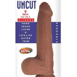 Realcocks Dual Layered Uncut Slider Fat Dick Dildo 9in - Caramel