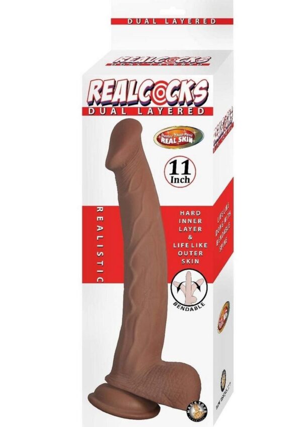Realcocks Dual Layered Bendable Dildo 11in - Chocolate