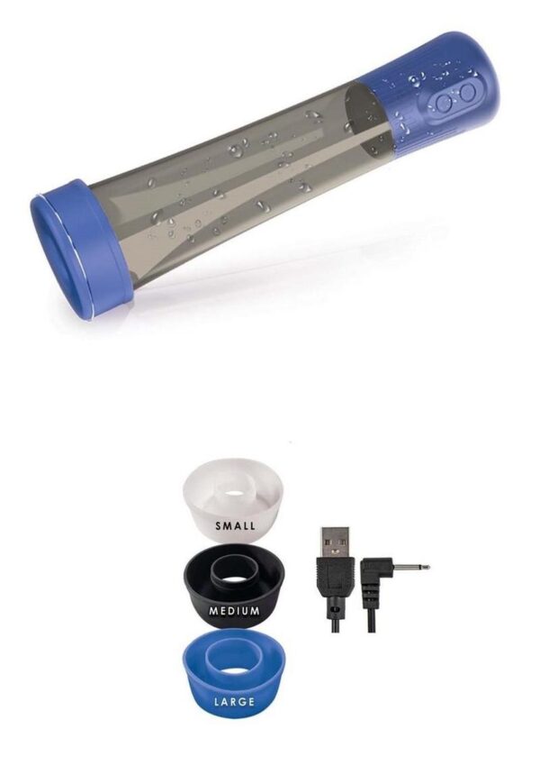 H2O Rechargeable Penis Pump - Blue - Image 4