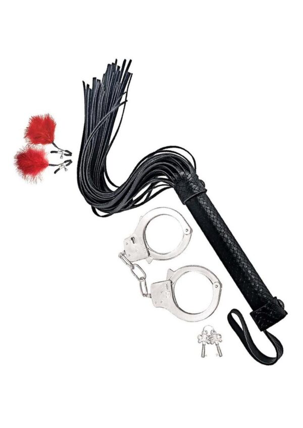 Nasstoys Bondage Whip Feather Clamps and Cuffs Kit - Red - Image 2