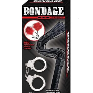 Nasstoys Bondage Whip Feather Clamps and Cuffs Kit - Red