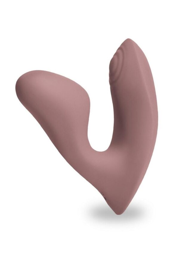 Desire Demure Rechargeable Silicone Wearable Dual Motor Vibrator with Clitoral Stimulator - Caramel - Image 2