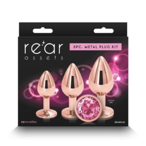 Rear Assets Aluminum Anal Plug Trainer Kit (3 pieces) - Rose Gold/Pink
