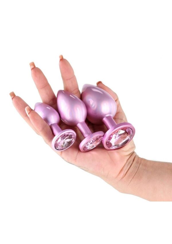 Rear Assets Trainer Chrome Plated Anal Plugs Kit (3pc Set) - Iridescent Pink - Image 3