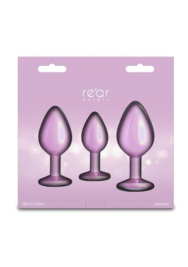 Rear Assets Trainer Chrome Plated Anal Plugs Kit (3pc Set) - Iridescent Pink - Image 4