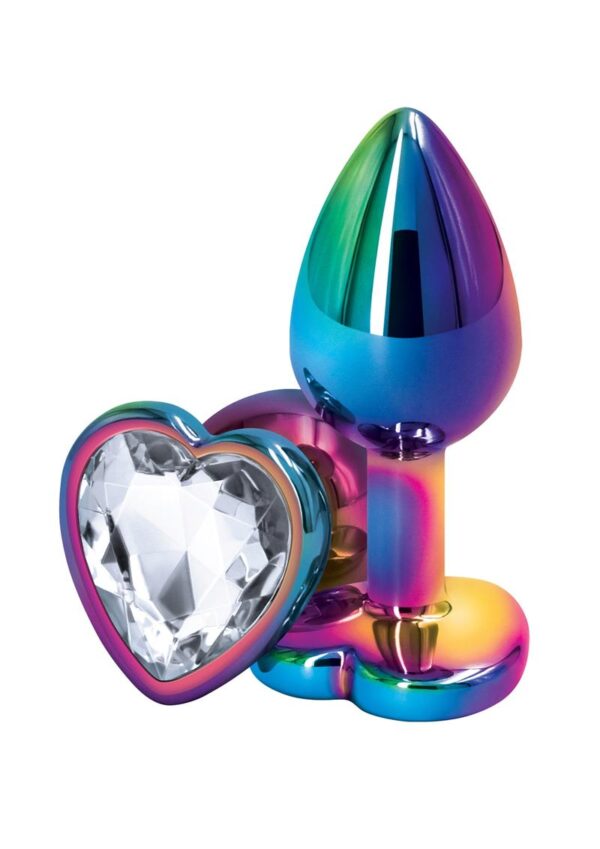 Rear Assets Multicolor Heart Anal Plug - Small - Clear - Image 2