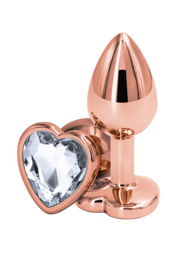 Rear Assets Rose Gold Heart Anal Plug - Small - Clear - Image 2