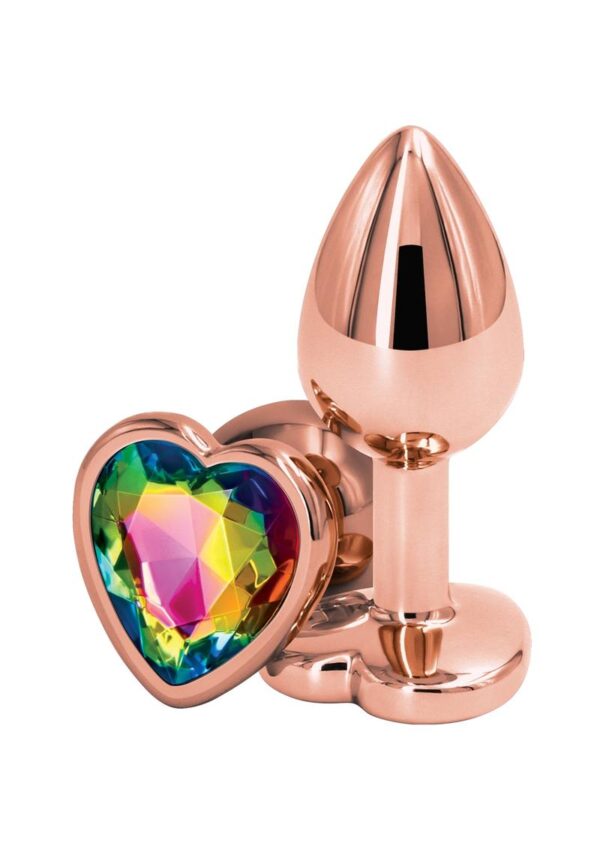 Rear Assets Rose Gold Heart Anal Plug - Small - Rainbow - Image 2