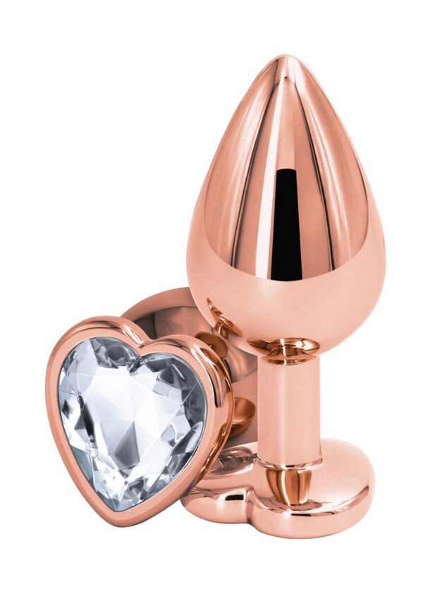 Rear Assets Rose Gold Heart Anal Plug - Medium - Clear - Image 2