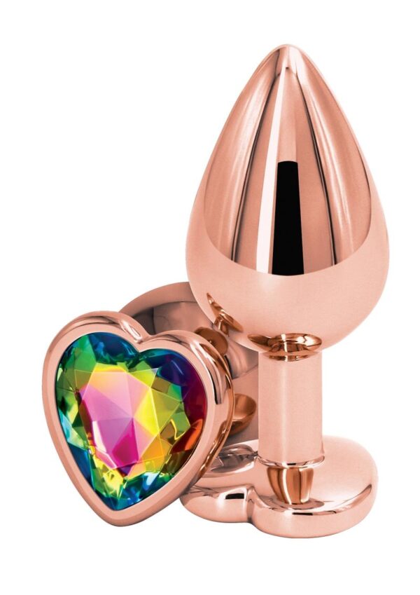 Rear Assets Rose Gold Heart Anal Plug - Medium - Rainbow - Image 2