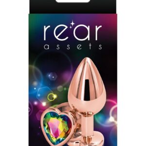 Rear Assets Rose Gold Heart Anal Plug - Medium - Rainbow